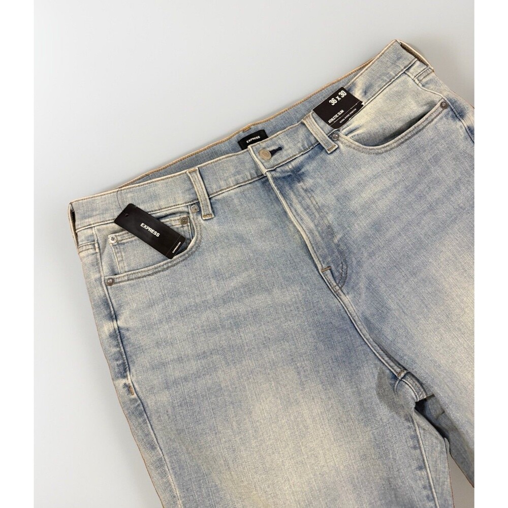 Express Athletic Slim Jeans 36x30 Light Wash Hyper Stretch Denim Men NEW